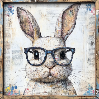 Easter Sign, Bunny with Glasses, DCO-12903, Sign For Wreath, 10x10